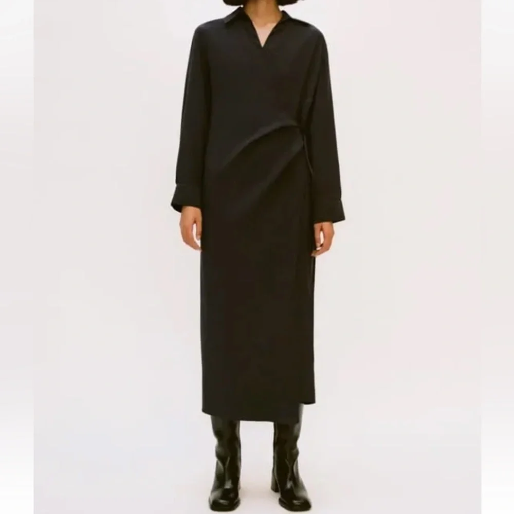 Zara NEW long sleeve Gray Wrap Dress - Picture 5 of 5